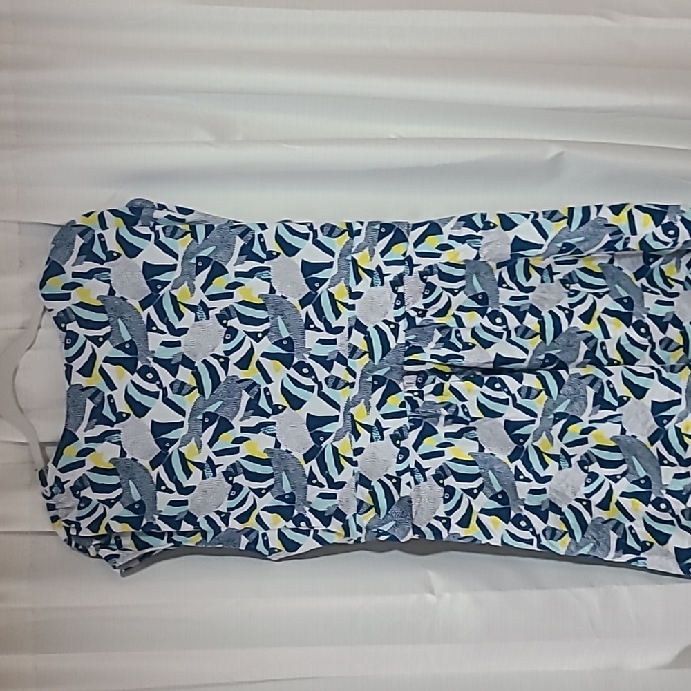 Lands' End Blue and Yellow Leaf Print Midi Dress - Picture 4 of 5